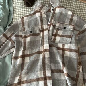 SHEIN Gray and Brown Plaid Shacket
